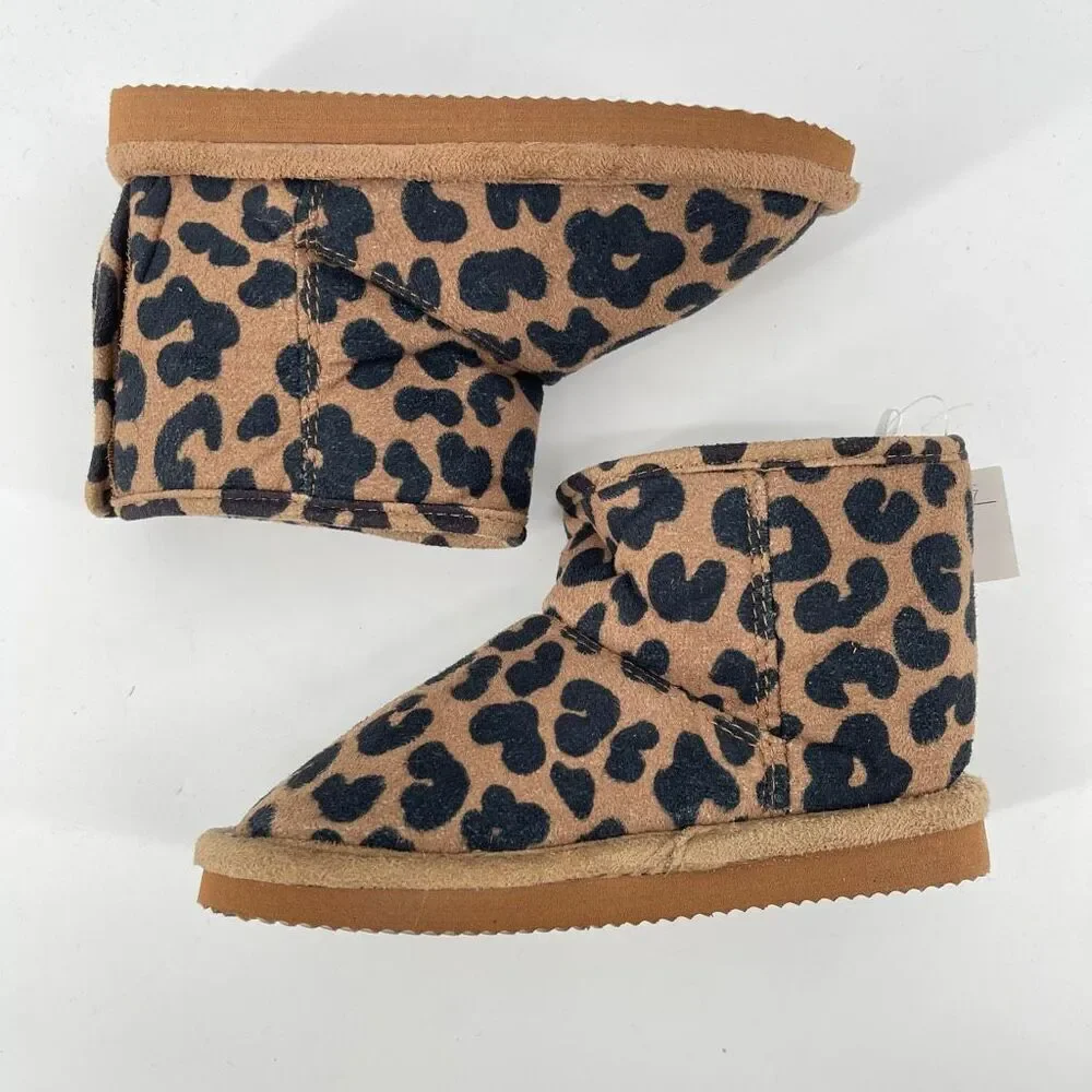 H&M Toddler Leopard Print Faux Suede Fluffy-Lined Ankle Boots Size 8.5 NWT